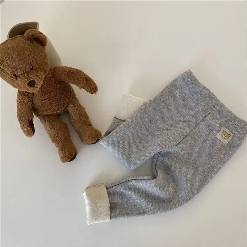 New Autumn Kids Leggings Girls Cute Bear Fur Padded Skinny Pants Children Warm Cartoon Elastic Leggings 4-6Y Girls