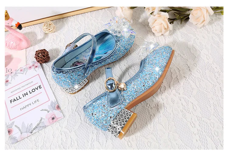 Fashion Elsa Princess Girl Shoes Frozen Cartoon Dress Shoes For Girls Fashion Party Shoes With High Heels Christmas Gifts