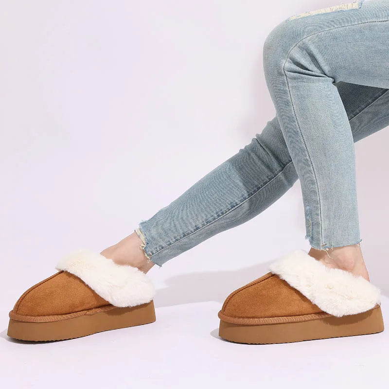 Women's Fluffy Plush Winter Shoes With Thick Sole Fuzzy Slides Suitable For Indoor and Outdoor Use With Anti-Slip Platform Fur Slippers
