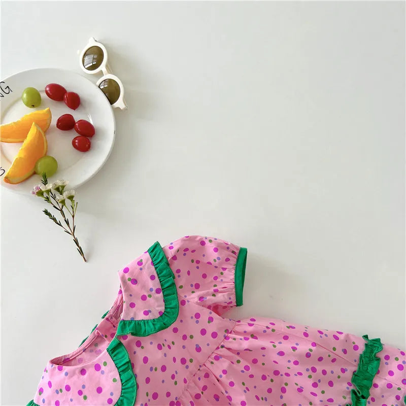Summer Girls Clothing Dot Children Dress Pink Dresses for Kids 1-5Y