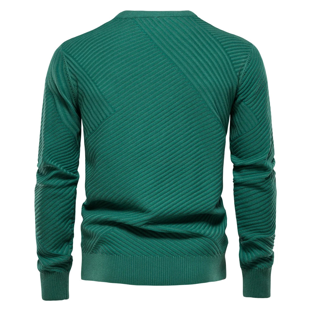 Men's Solid Colour Cotton Sweater Striped O-Neck Knitted Pullover for Men Casual High Quality Winter Sweater
