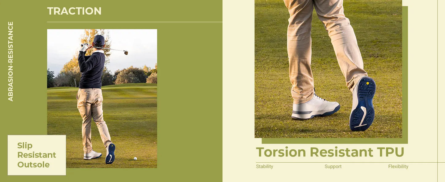 Men's Wide Golf Shoes Professional Outdoor Water Resistant Golf Shoes for Course with Spikes