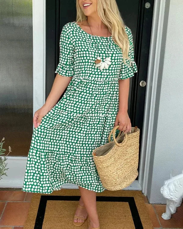 Europe And The United States New Fashion Women's Hot Summer Crew-neck Printed Short-sleeved Dress