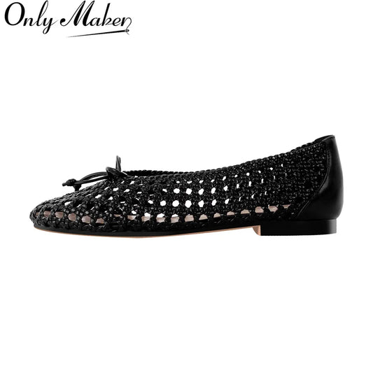 Women Round Toe Black Mesh Ballet flats