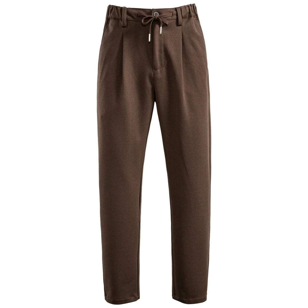 Men's Thermal Pants Solid Colour Winter Warm Casual Trousers Elastic Waist with Drawstring Slim Fit Zipper Pants