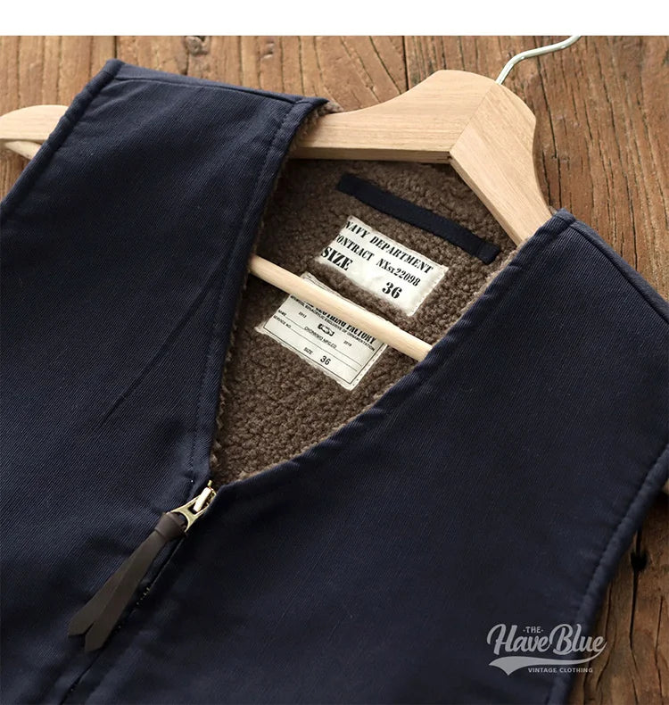 Winter New American Retro Thickened Velvet Naval N1 Deck Vest Men's Fashion 40% Cashmere Washed Casual Cargo Waistcoat