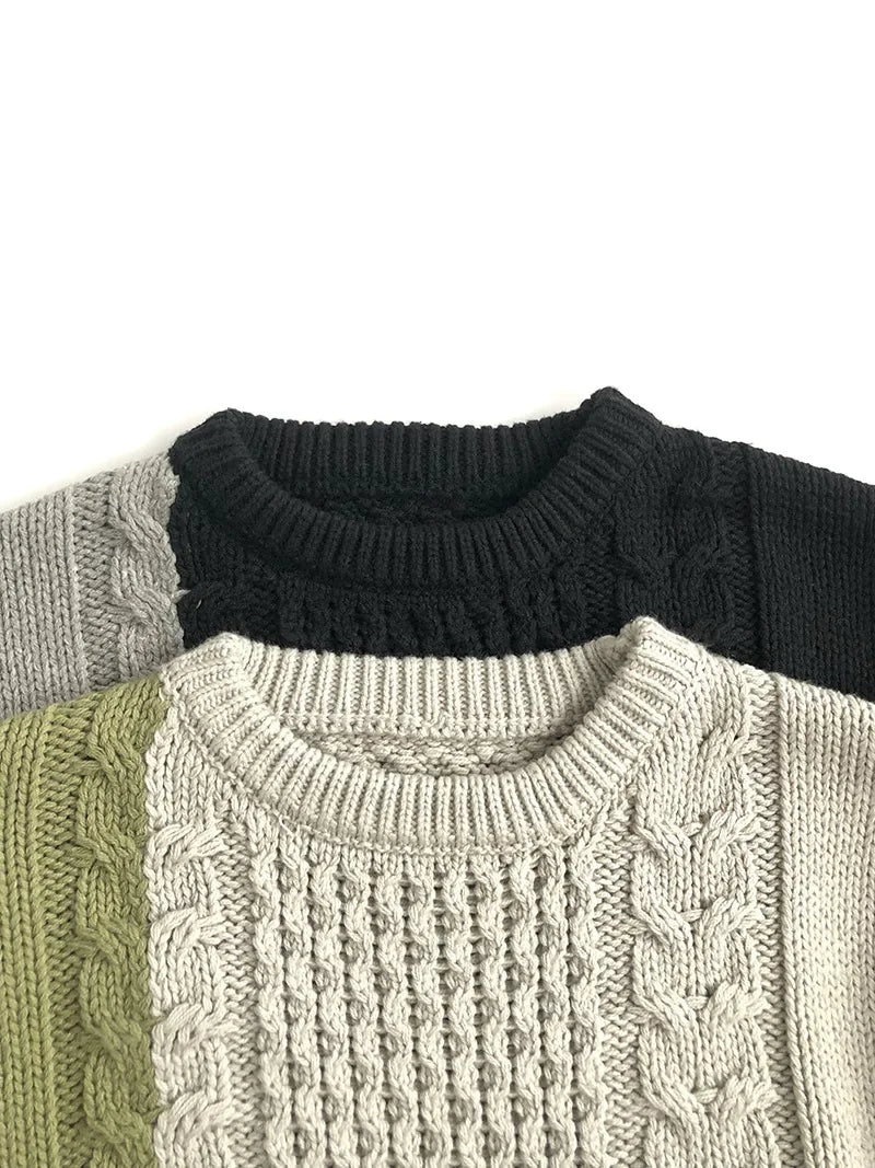 New Autumn Kid's Sweater Boys Trendy Patchwork Sweater Girls Knitted Pullover Children's Loose Knitwear 1-6Y Unisex
