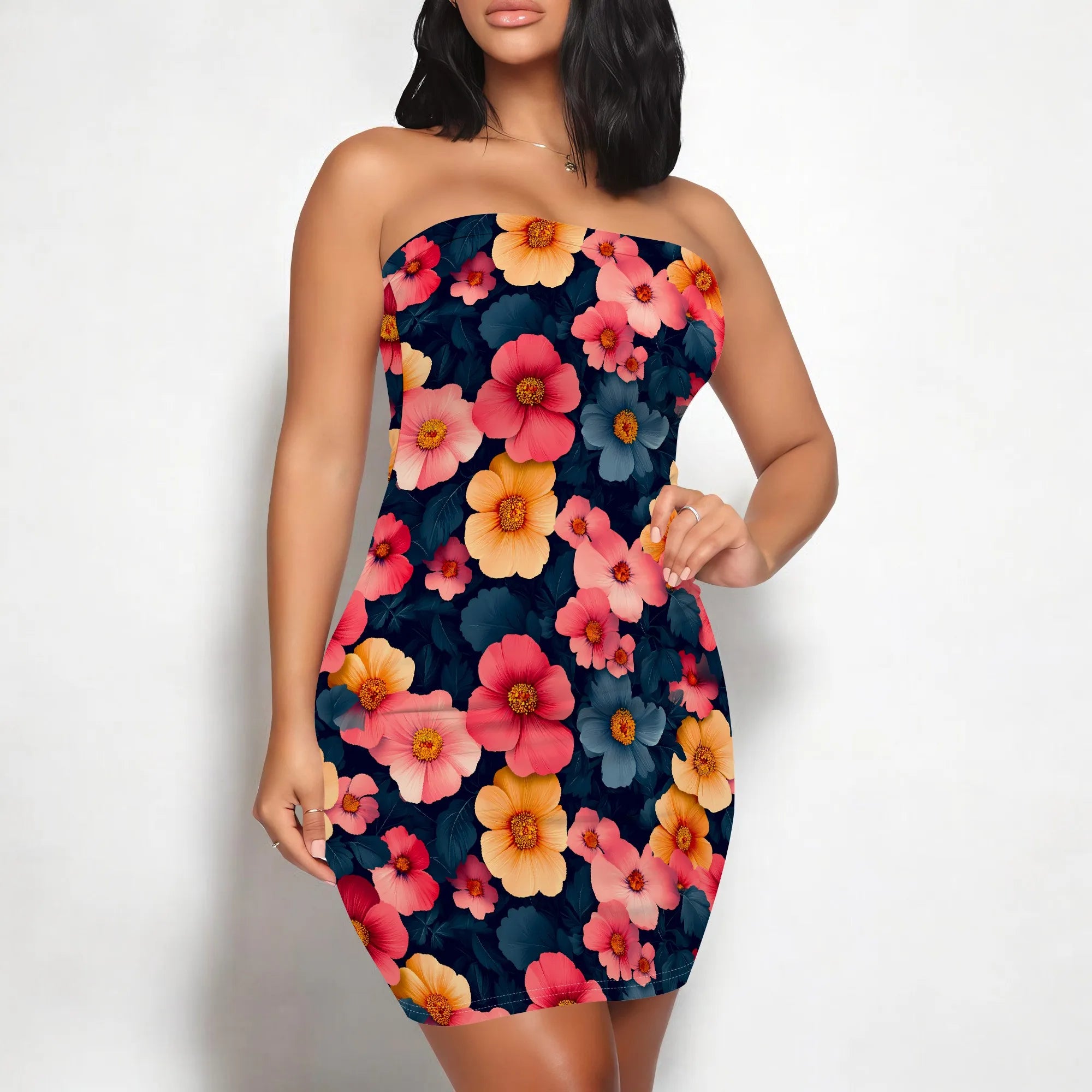 Women's Summer Casual Tube Top Sexy Strapless Bodycon Midi Drees Club Party Dresses