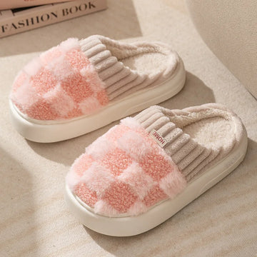 Women's Winter Warm Fur Fuzzy Slippers For Ladies With Pineapple Lattice Soft and Non-Slip Sole Plush Fluffy Cotton Ladies' Shoes