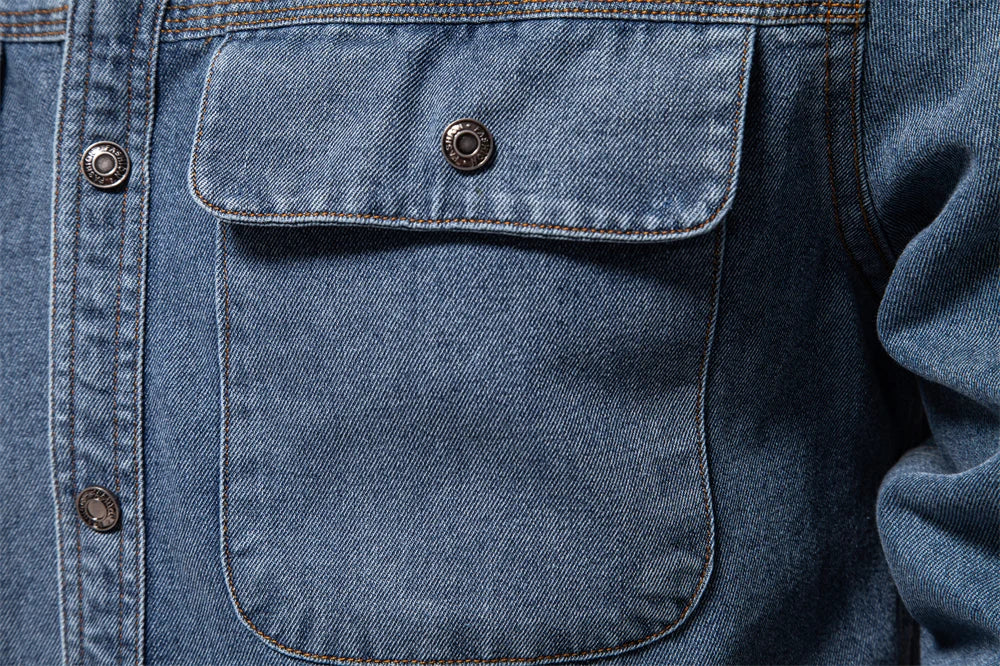 Men's 100% Cotton Denim Shirts Double Pocket Casual Cowboy Shirts Long Sleeve Autumn Jeans Shirts for Men