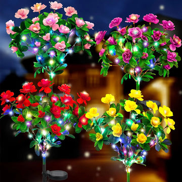 LED Solar Light Azalea Flowers Garden Lamp Home Decorative Light Landscape Orchid Rose LampYard Lawn Path Holiday Wedding Lights