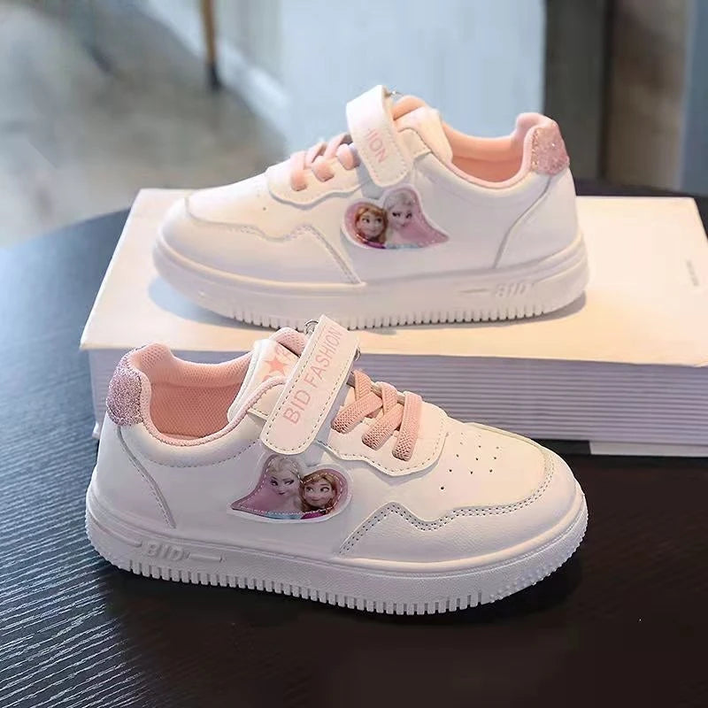 Unisex Children's Casual Shoes White Frozen Princess Elsa Anna Flats Light Running Soft Soles Fashion Brand Shoes