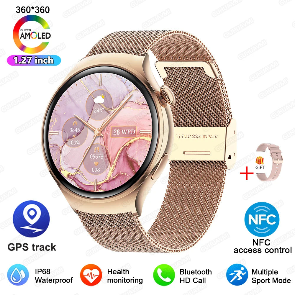 2025 New Lady's Fashion Smart Watch AMOLED HD Screen GPS Sport Heart Rate Bluetooth Call Waterproof Outdoor Smartwatch For Women