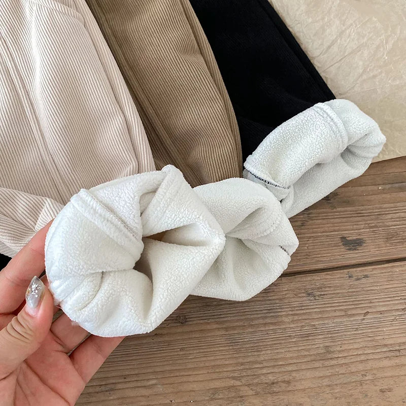 Winter Warm Kids Pants Fleece Lining Corduroy Fleece Boys Girls Trousers Outerwear Clothing 1-6Y Unisex