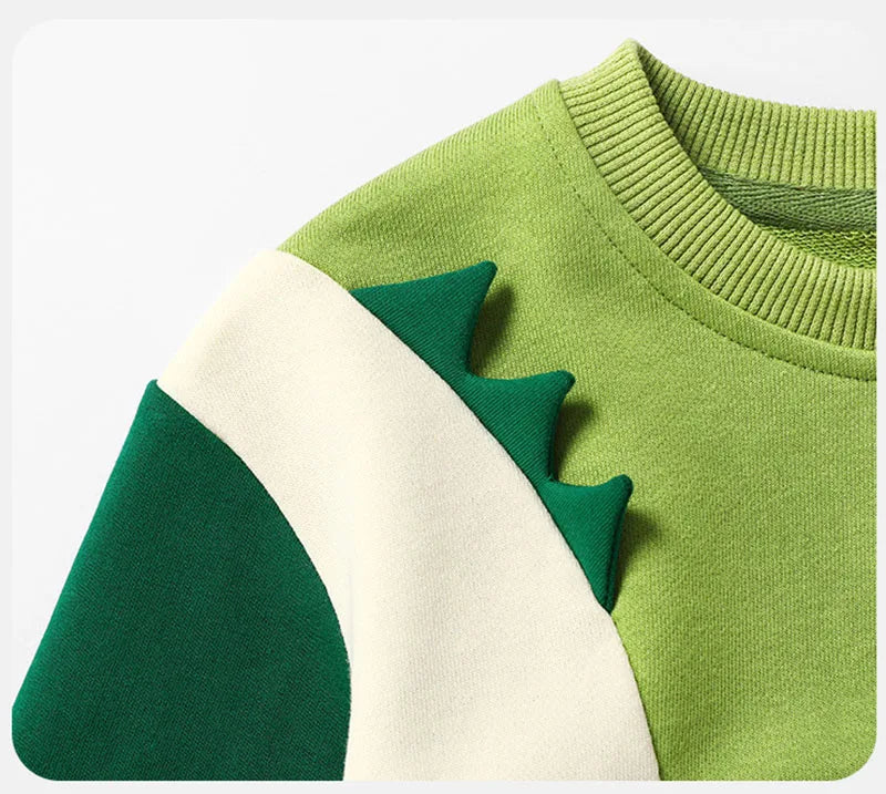 New Spring Kids Green Hoodie Children Cartoon Dinosaur Sweatshirt Girls Tops Boys Colour Block Outwear 12M-6T Unisex