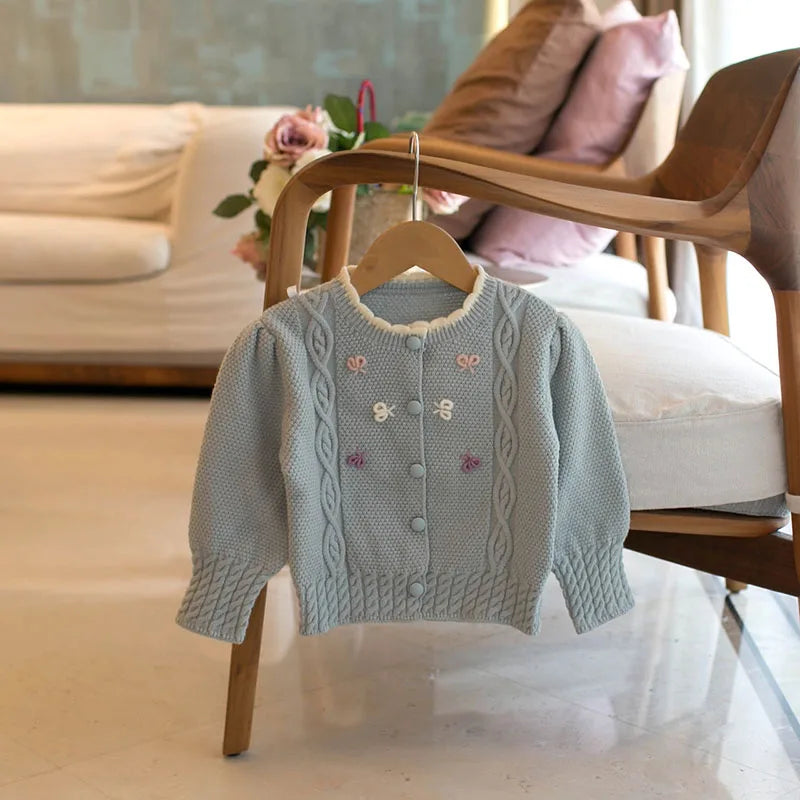 New Autumn Kids Sweater Cute Bow Girls Knitwear Clothes Knit Korean Version Children's Cardigan Tops 2-6T Girls