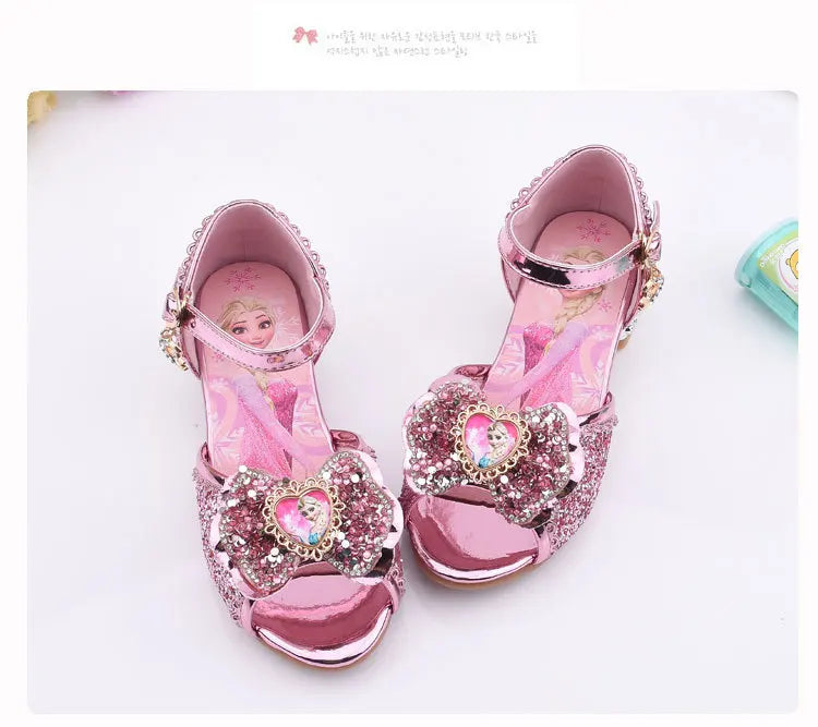 New Elsa Shoes For Girls Cartoon Leather Children Shoes Frozen Princess Kids Shoes Girl Sandals Dress Snow Queen Sandal Koreans