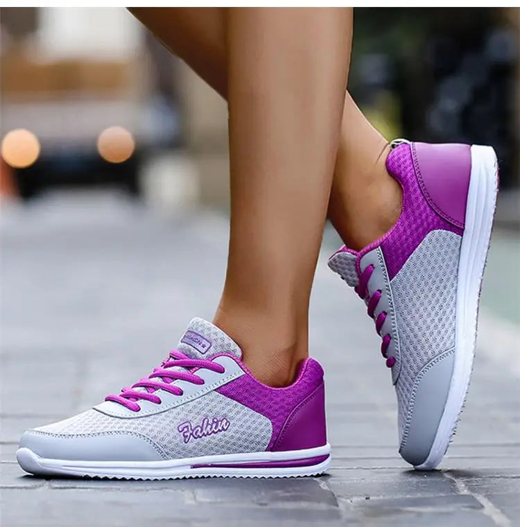 Breathable Sneakers For Women 2024 New Fashion Solid Color Soft Women Sneakers Mesh Fabric Lace Up Woman Shoes Female Footwear