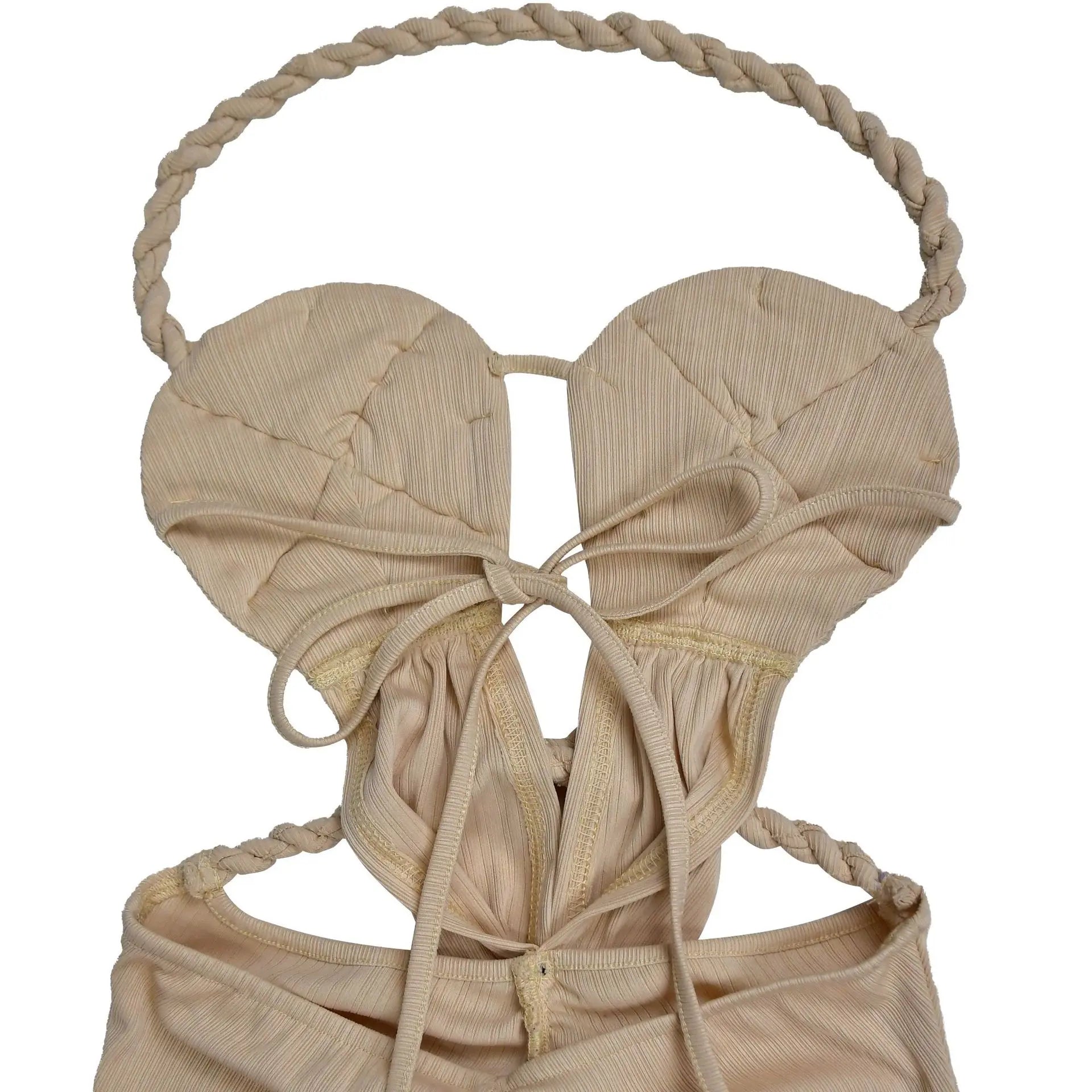 Bohemen gebreide dames maxi-jurk 2025 zomer halter vetersluiting rugloze split schede vestidos strandvakantie gewaad