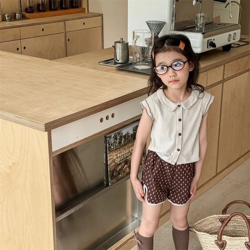 2025 Zomer Nieuwe Baby Meisjes Schattige Bloemen Shorts Kinderen Losse Katoenen Shorts Veelzijdige Kinderprint Casual Shorts Peuterkleding 4-6Y Unisex