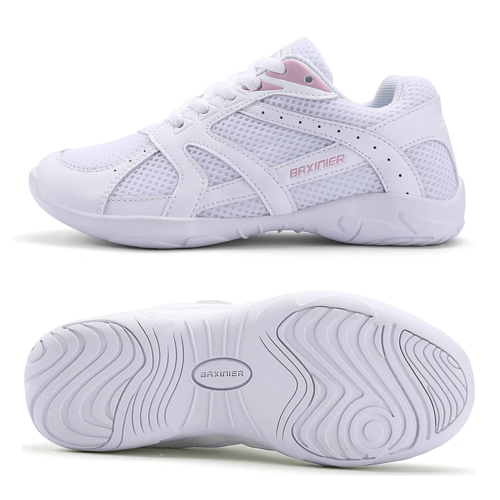 Girls White Cheerleading Shoes Mesh Breathable Training Dance Tennis Shoes Lightweight Youth Cheer Competition Sneakers