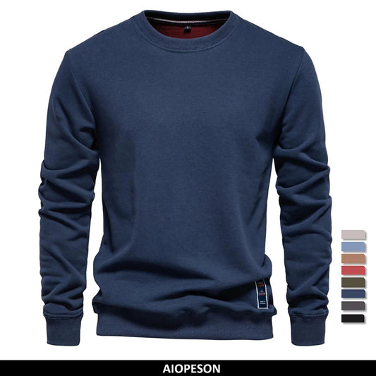 Men's Cotton-Blend Crew Neck Solid Colour Sweatshirts Pullover Casual Sport Sweatshirt for Men