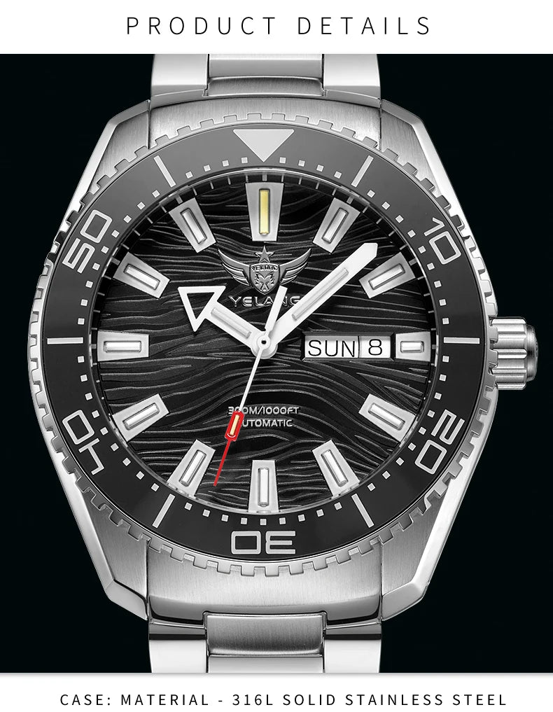 Yelang V5.2 Mechanical Watch 44M Rotatable Ceramic Bezel Sapphire Lens SW220 300m Super Waterproof Men's Diving Watch Reloj