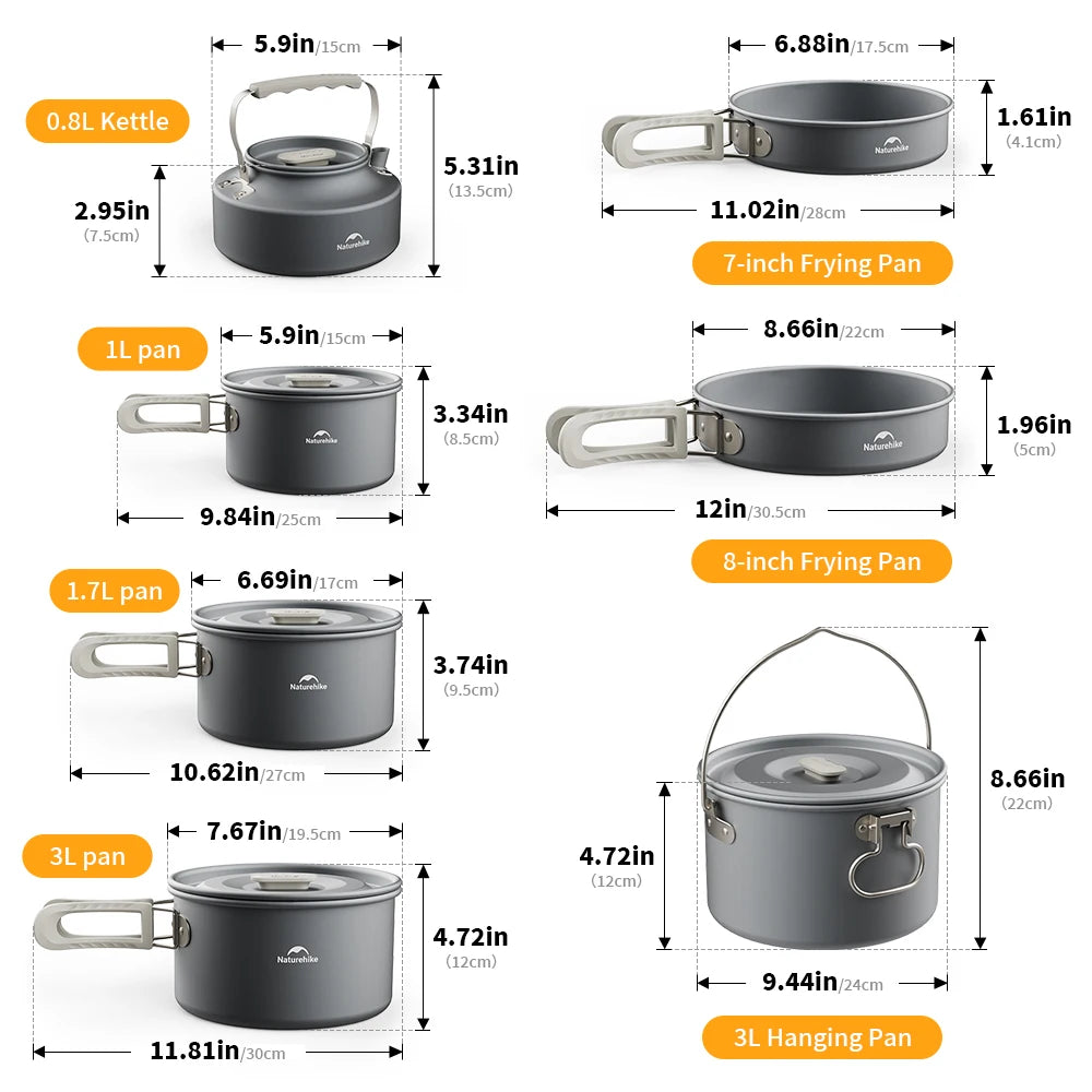 Portable Camping Cookware Set Outdoor Frying Pan Kettle Collapsible Picnic Tableware Kitchenware Furniture