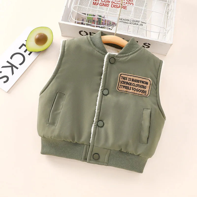 New Autumn Boy's Thicken Vest Cartoon Letter Kids Outwear Waistcoat Winter Warm Children Fleece Padded Clothes 1-7T Unisex
