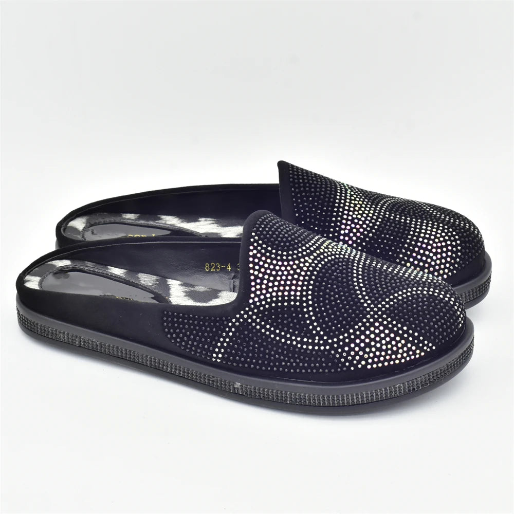 Fashion Women Mules Half Closed Slippers for Female Shoe Bling Rhinestone Sparkly Light Comfy Walking Shoe