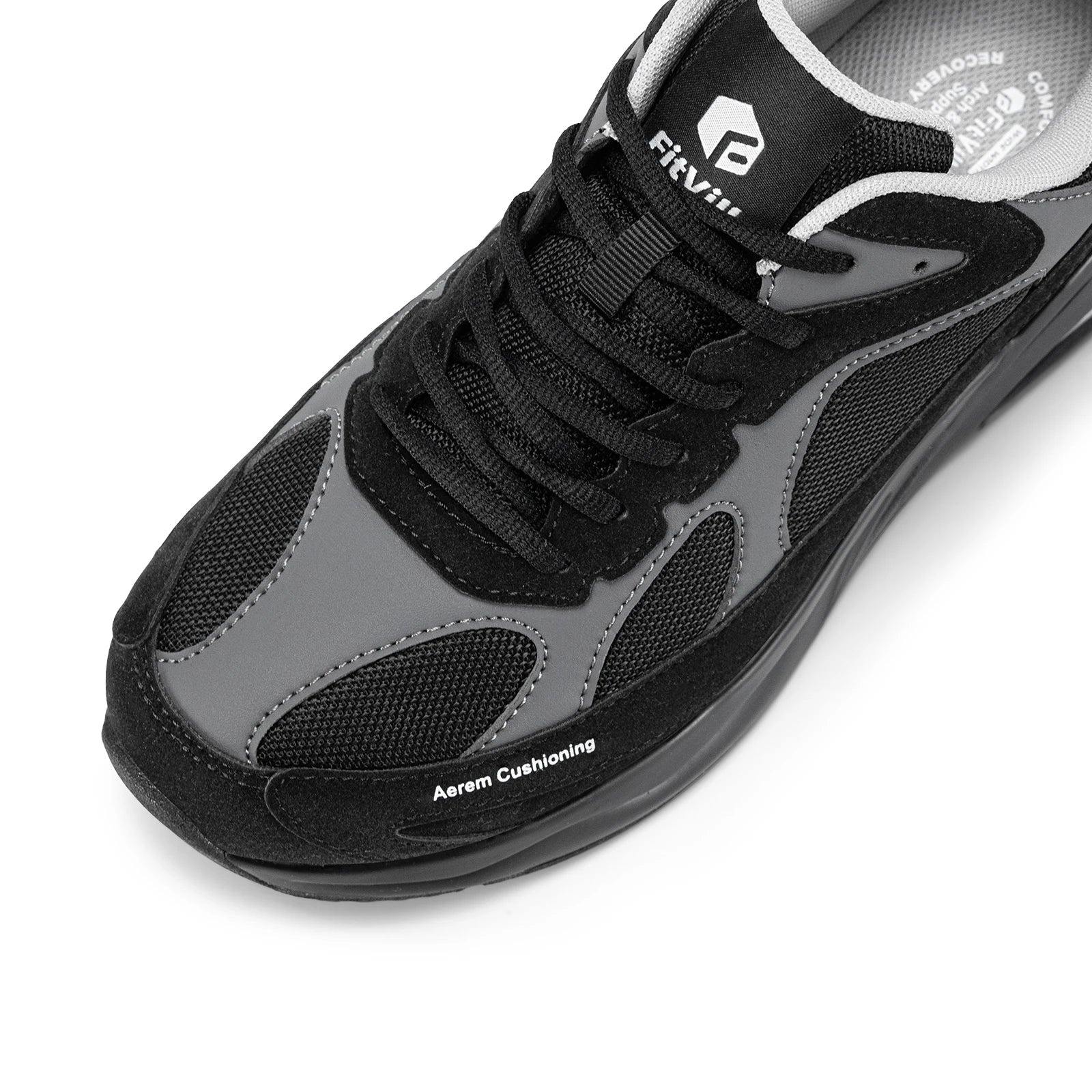 Men's Extra Wide Walking Shoes Wide Cushioned Sports Shoes For Swollen Feet Flat Feet Arch Fit Relieve Heel Pain Black