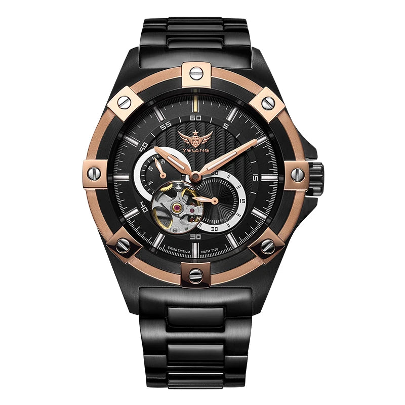 Yelang V1024 Men's 44mm Automatic Mechanical Watch Luminous 100m Water Resistant Japan Miyota 82S7 Movement Stainless Steel Band