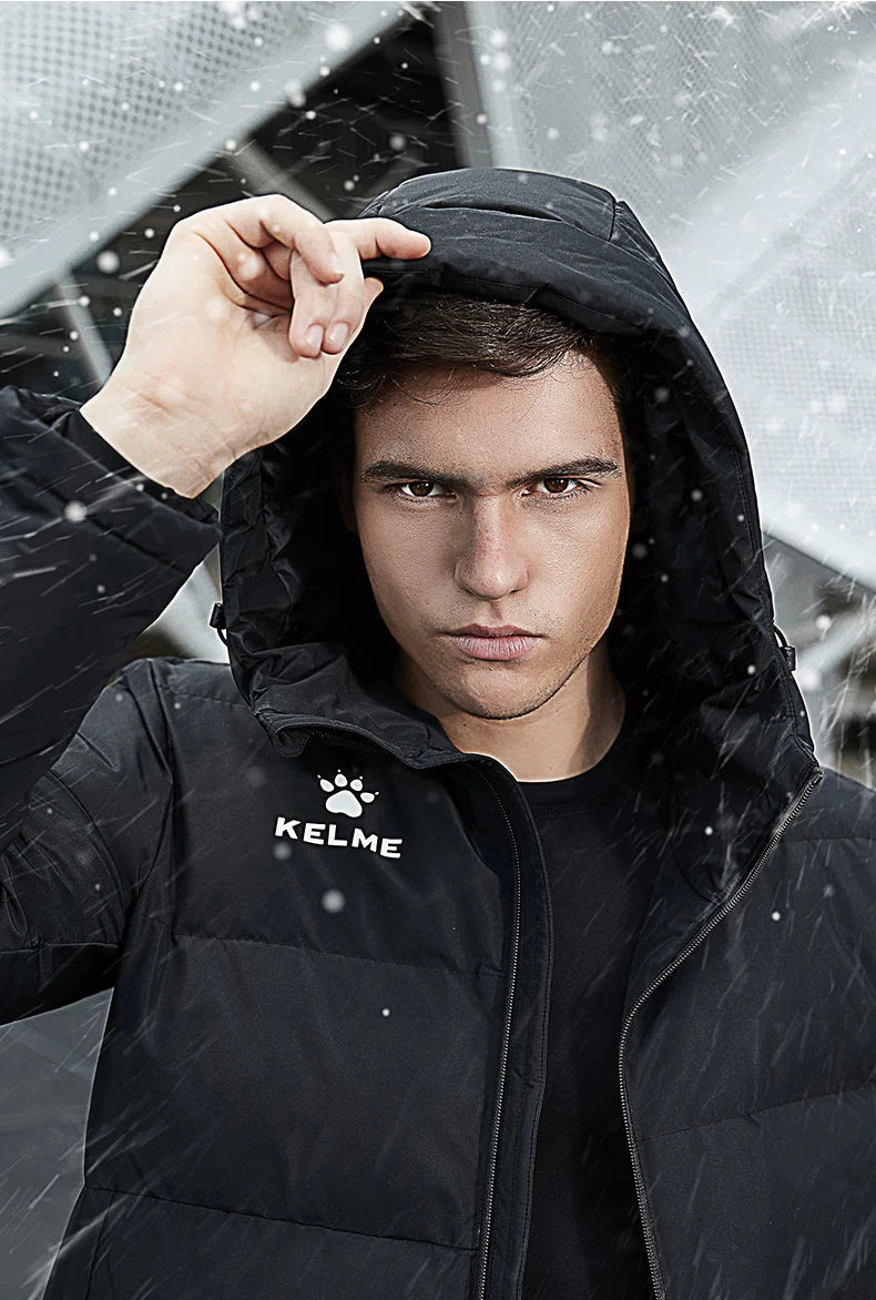 Men's Winter Jacket Long Sports Training Hooded Coat Outwear Warm Silk Cotton Windproof Cotton Clothing