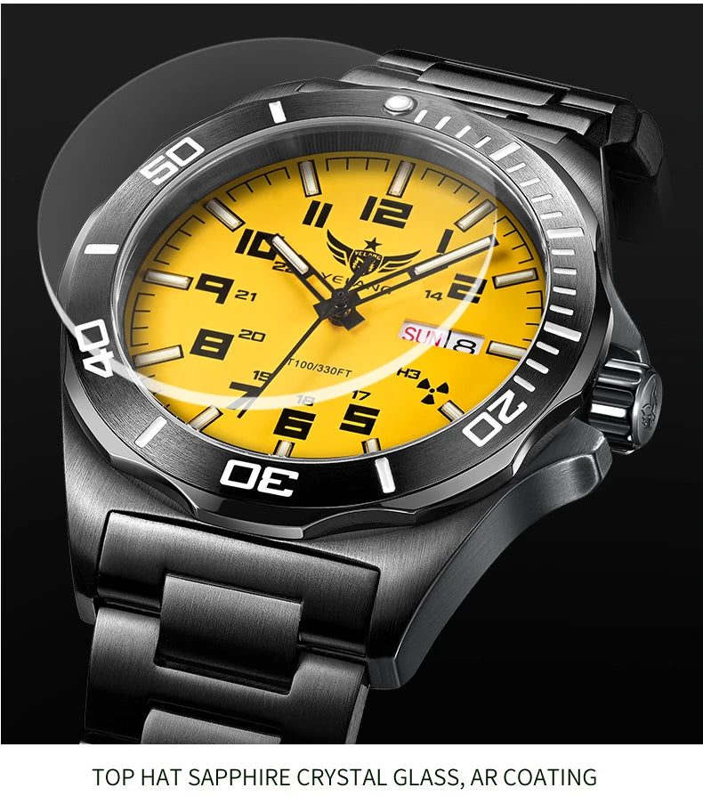 Yelang V1019 44MM Men's Mechanical Automatic Watch NH36 Movement 300M Waterproof Sapphire Lens 10BAR Deep Diving Stainless Steel Watch