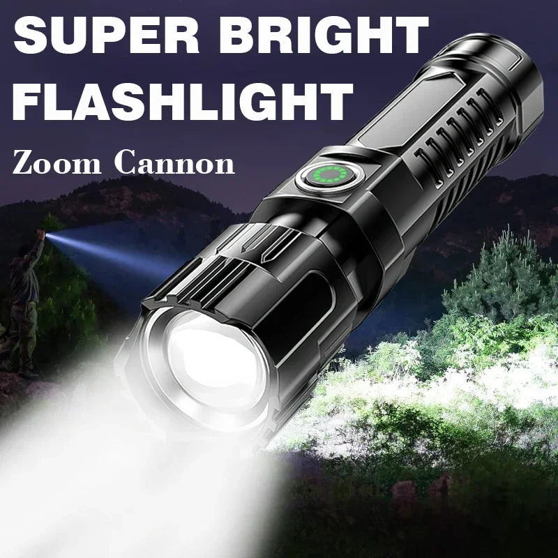 Super Bright Zoom Flash Flashlight,3 Lighting Modes,Rechargeable Portable LED Torch,Ideal for Outdoor,Camping,Fishing,Emergency