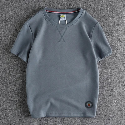 Zomer Nieuw Amerikaans Retro Waffle Microchapter T-shirt Herenmode Eenvoudig Gewassen Korte Mouw O-hals Casual Losse Jeugd Tops