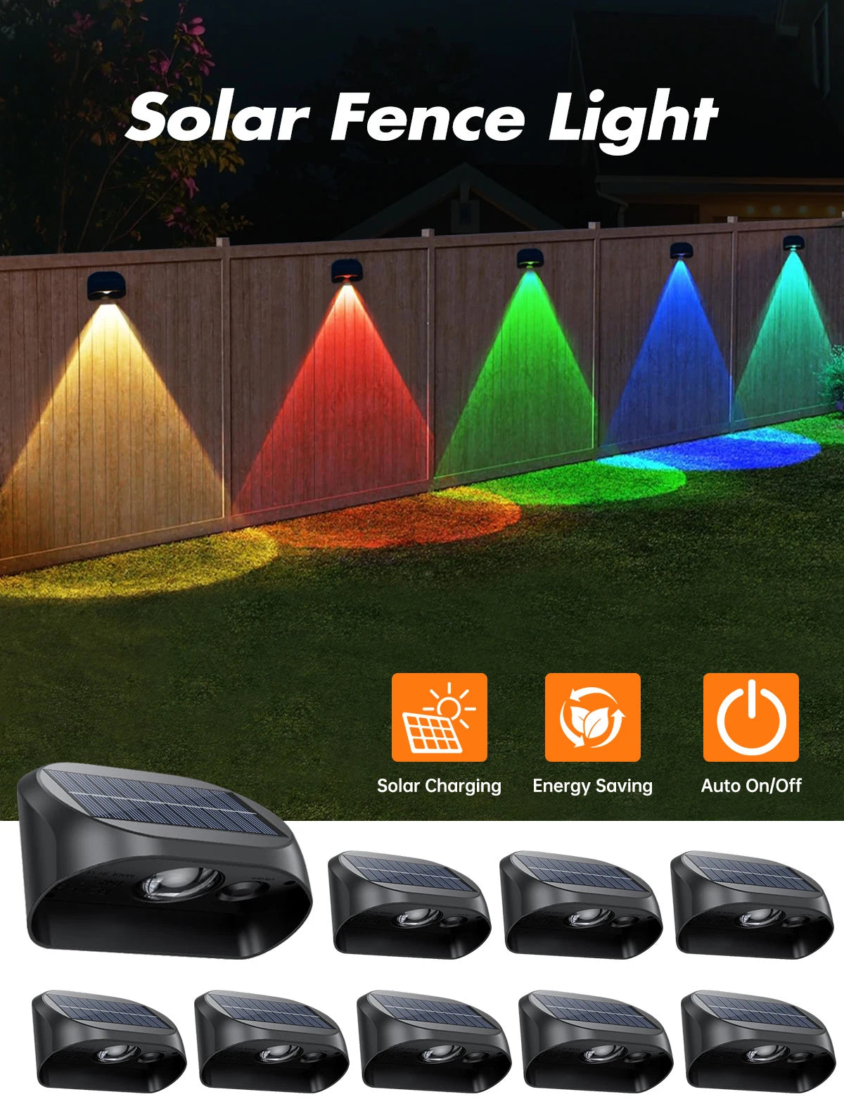 Solar Fence Lights Outdoor Waterproof Solar Deck Lights with Warm White RGB LED Spot Lens Decorative Solar Powered Wall Lights