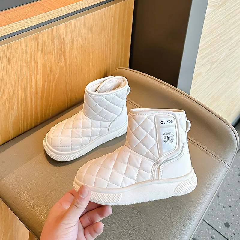 Kids' Casual Shoes Ankle Boots PU Leather Solid Colour Winter Shoes Anti-Slip Warm Black Beige Shoes For Girls Size 27-37