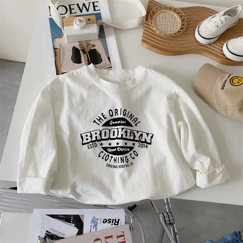 New Autumn Kids Long-Sleeved T-Shirt Girls Cute Letter Loose Fitting Tee Children Boys Handsome Tops Undershirt 2-7T Unisex