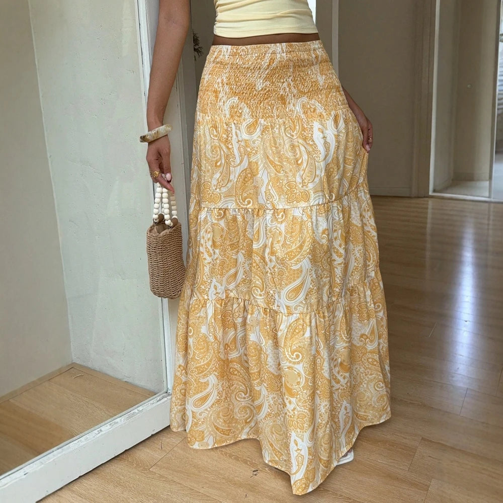 Women's Skirts Summer Elegant Fashion Korean 2025 Full Print Glamorous A-Line Maxi Business Skirts