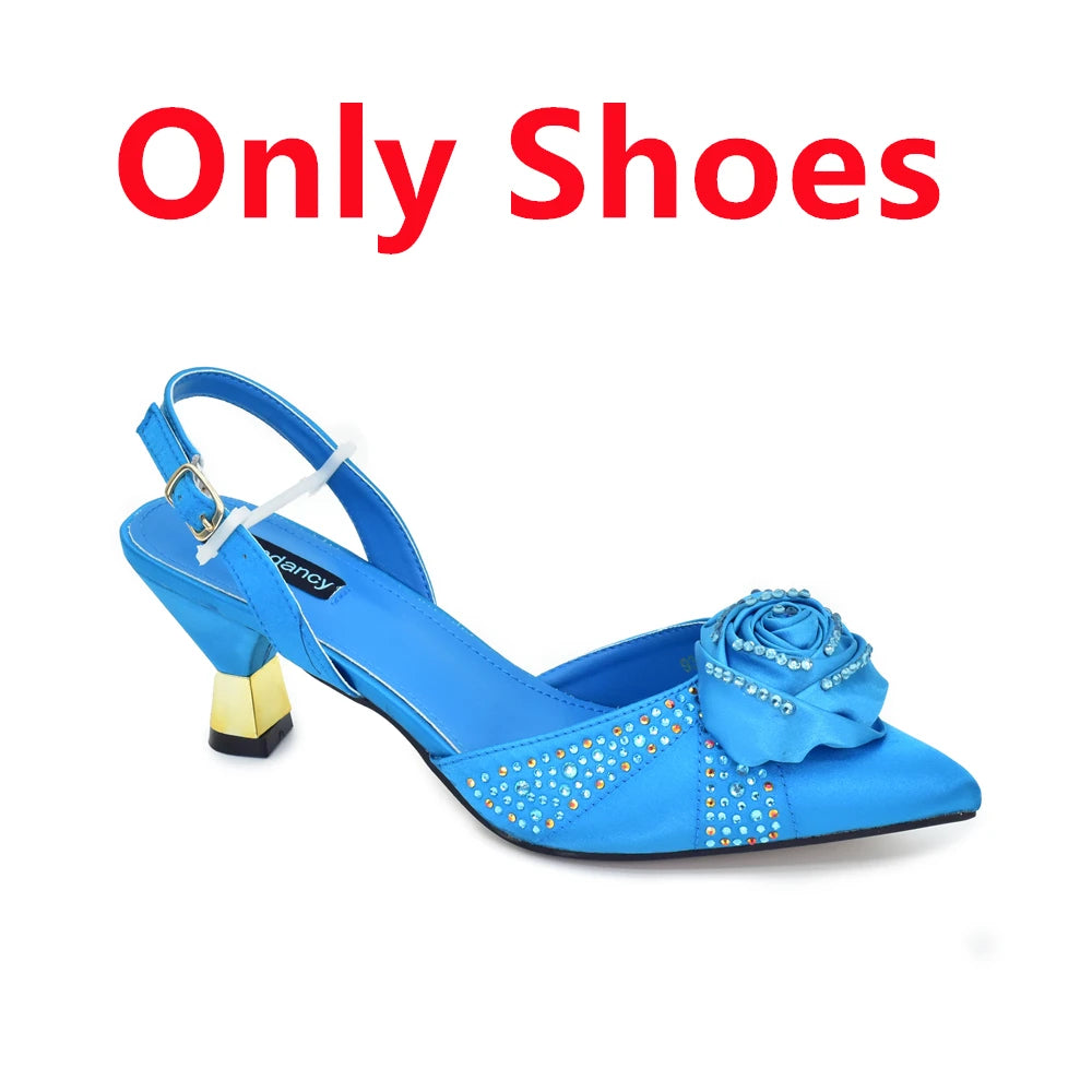 2025 Italian Design African Women's High Heels Pointed Toe Sandals Party Wedding Party Shoes and Bags Set for Wedding