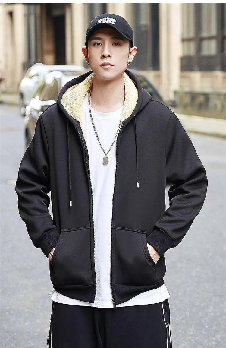 Herren Winterjacke mit Reißverschluss und Kapuze, warm, stylisch, winddicht, langer Mantel, klassische Parkas, lässige Herrenoberteile