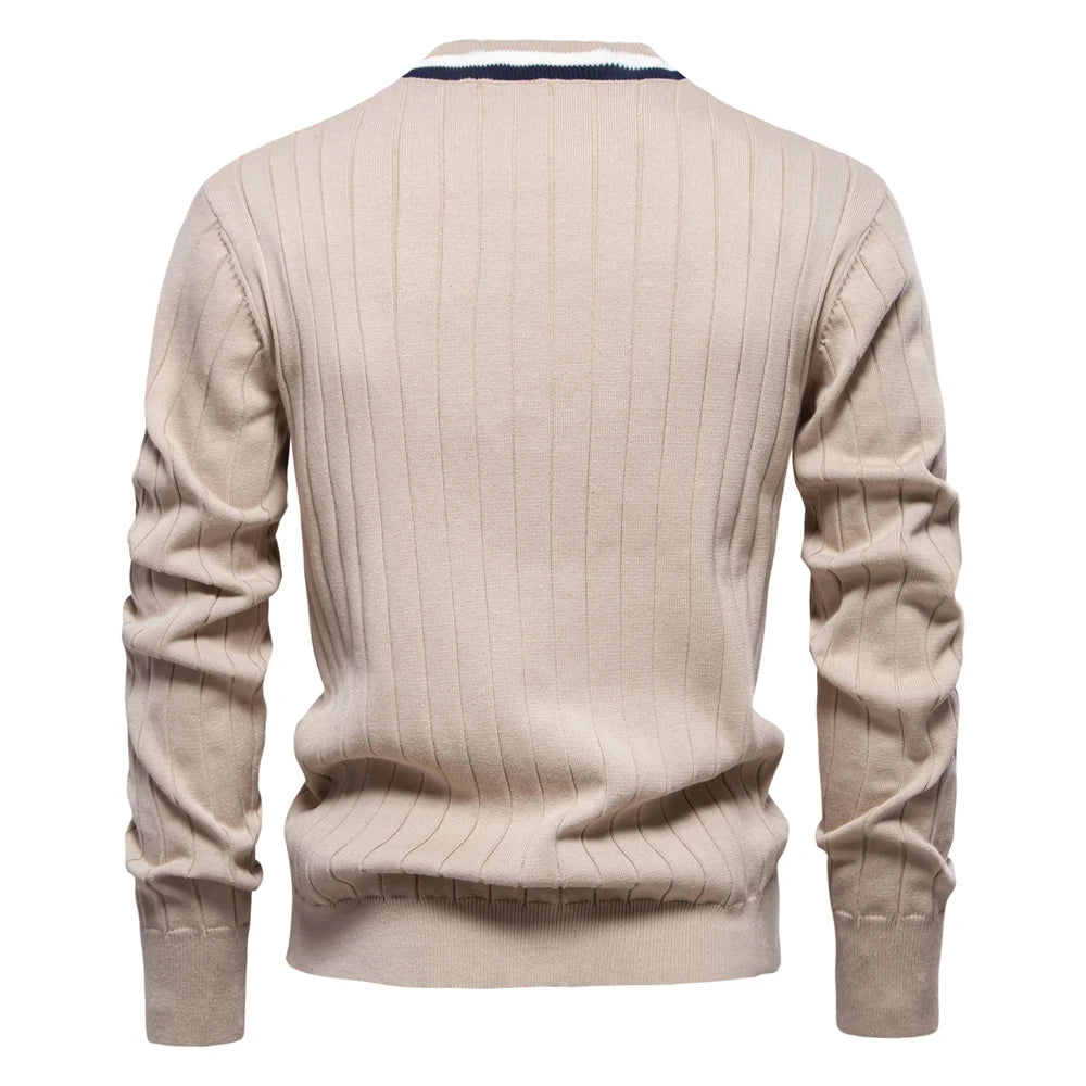Men's Cotton Cardigan Sweater V-Neck Button-Up Casual Youth Knitted Sweaters for Men