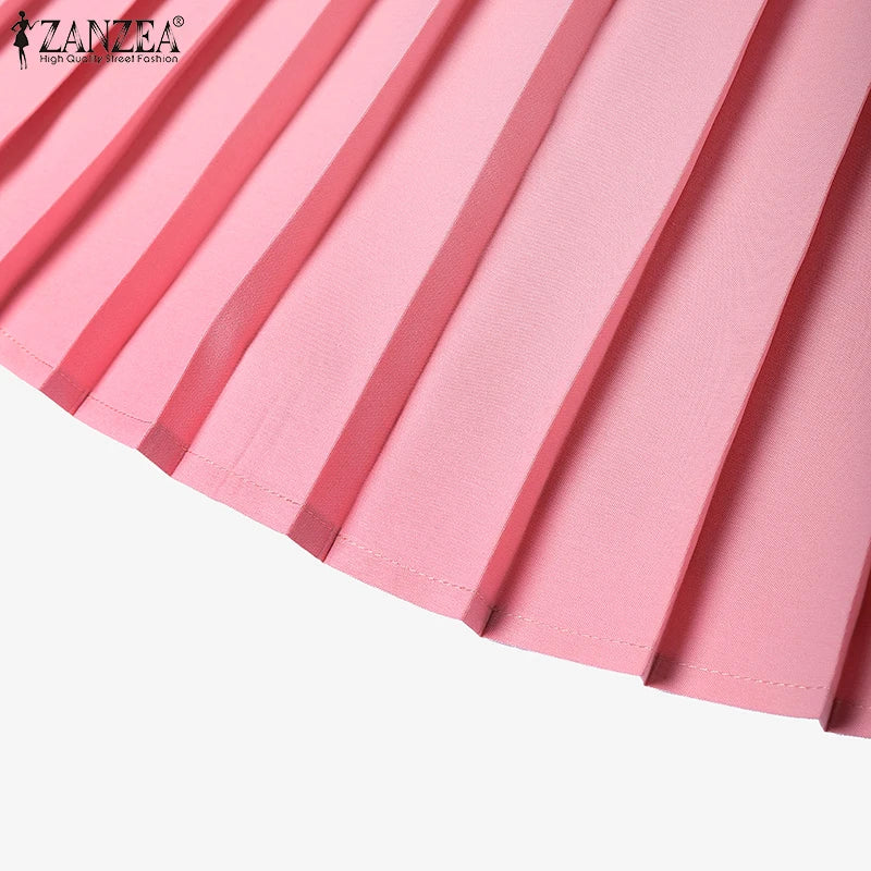 Elegant A-Line Pleated Skirts Women Fashion High Waist Patchwork Midi Faldas Mujer Office Commuting Solid Jupes Femme