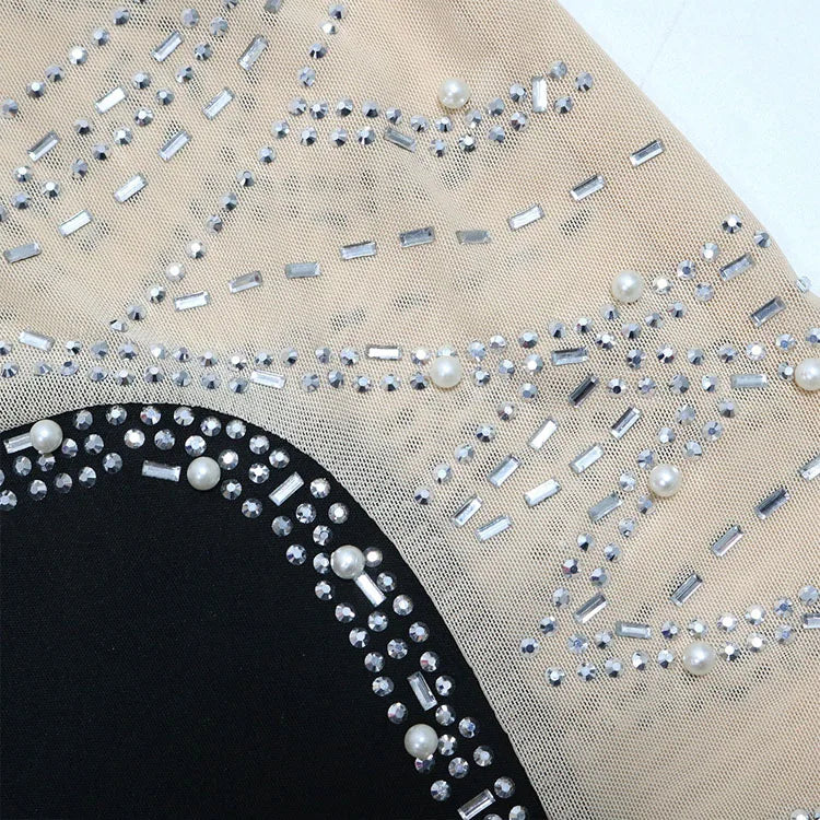 One Shoulder Mesh Rhinestone Inlaid Sleevless Backless Zipper Slim Night Club Dress