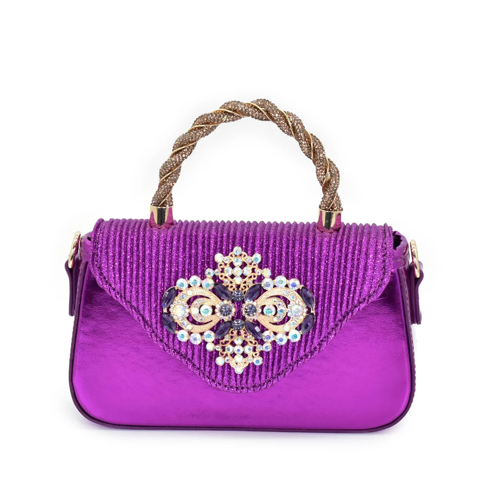 African Matching Shoes and Bags Set Decorated with Rhinestone for Ladies' Party