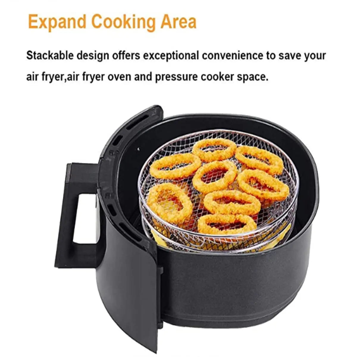 Airfryerrek, set van 3, stapelbaar meerlaags roestvrijstalen droogrek, Airfryer-accessoires, stoommandje voor de oven