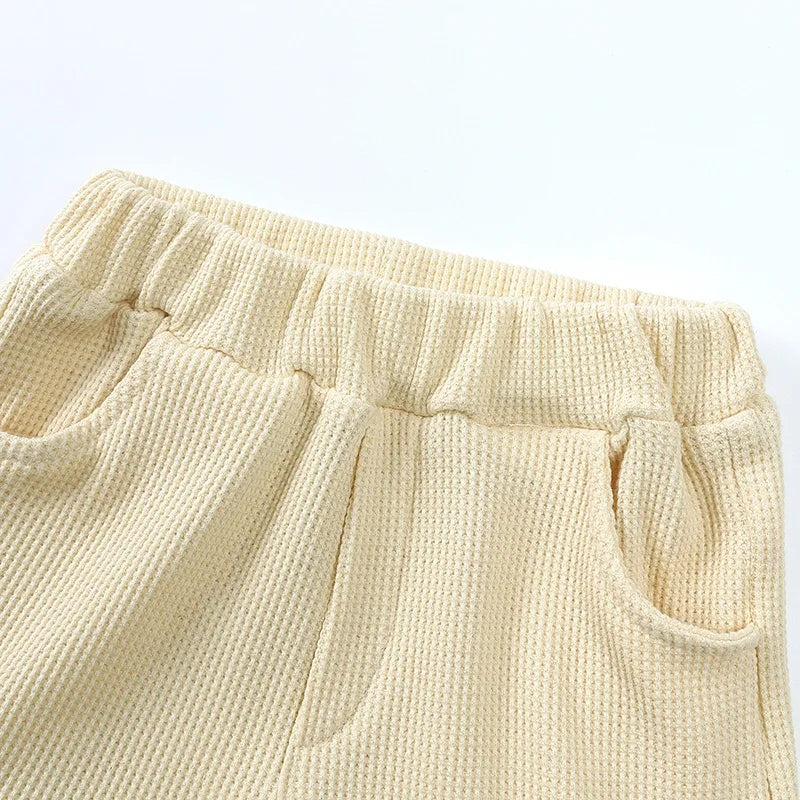 Kid's Summer Outwear Clothing Set Casual Boys Girls Waffle T-shirt Suit Children's 2PCS Tee And Shorts 1-6Y Unisex