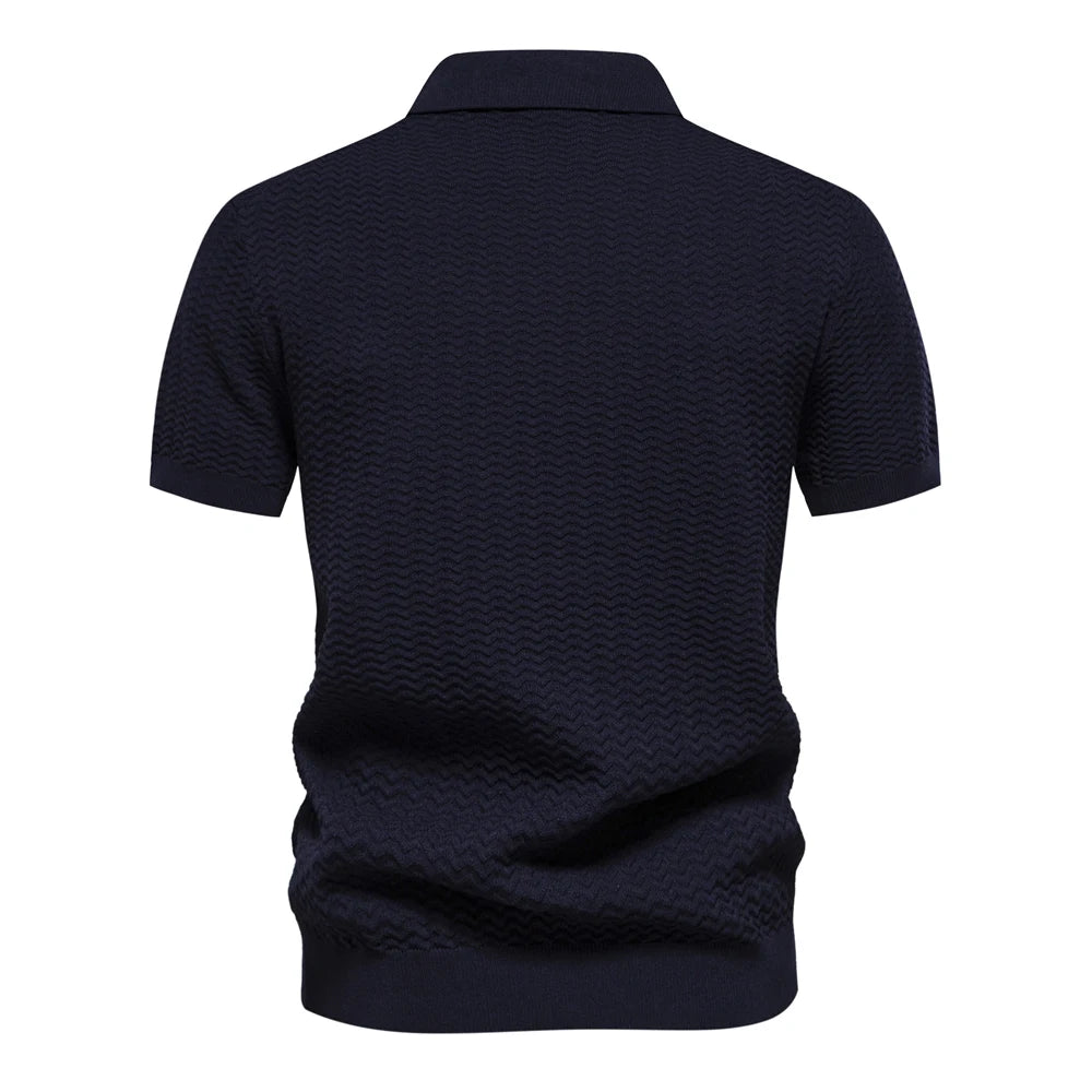 2024 Neues Sommer-Poloshirt mit strukturiertem Rippenstrick für Herren, kurzärmelig, atmungsaktiv und cool