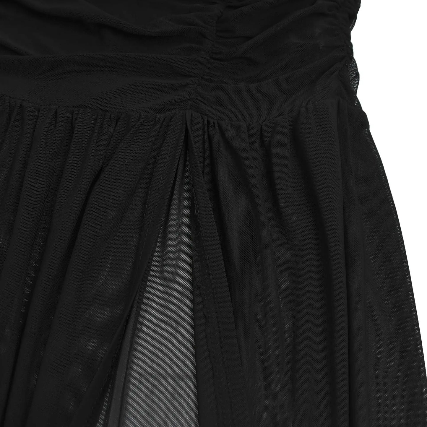 Women's Sexy Summer See Through Sheer Mesh Slit Solid Color Halter Dress Ruched Mermaid Pleated Mermaid Party Dress